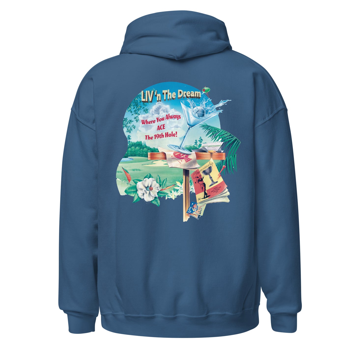 Unisex Adult Men's Fit 19th Hole Livin The Dream Golf Hoodie Pullover Funny Sweatshirt Happy Hour cocktails